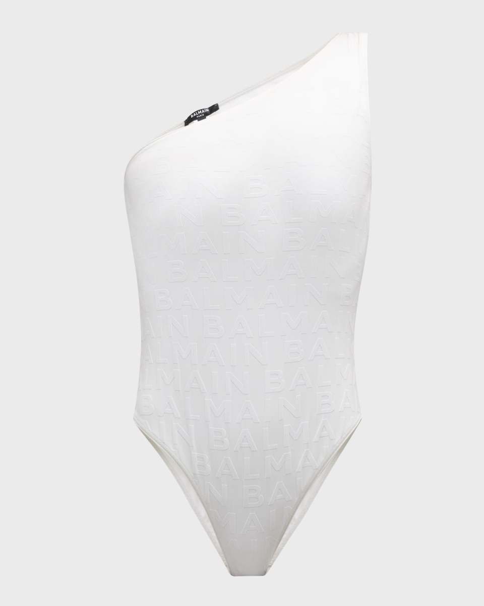 Logo Embossed One-Shoulder One-Piece Swimsuit